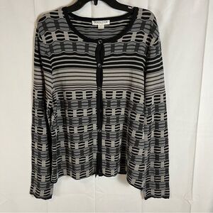 Pendleton Women’s Delicate Scalloped Cardigan Sweater Black & Grey Petit…